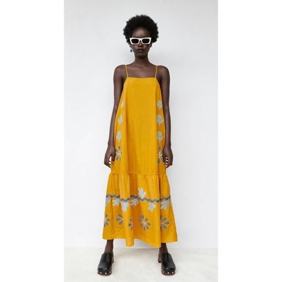 Zara Limited Edition Embroidered Dress Linen Blend New - Picture 3 of 7